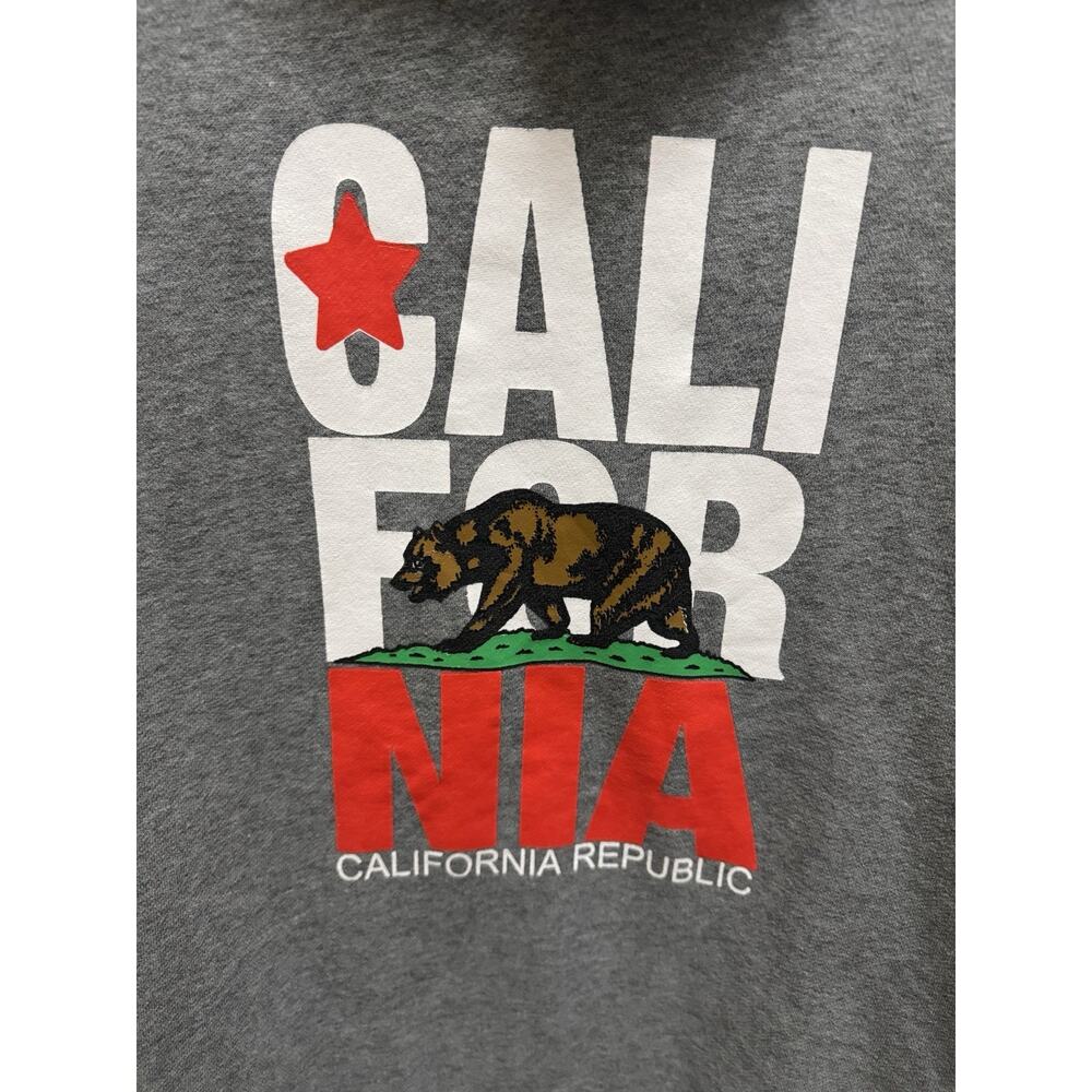 California Republic Logo Hoodie Sweatshirt Soft Gray With Bear Size Large